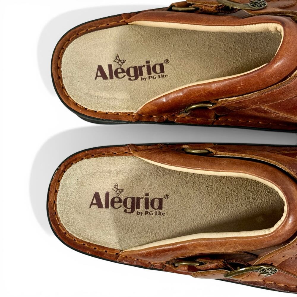 Alegria Women's 41 Klover Burnished Tawney Brown Leather Slip On Comfort Sandals - Picture 8 of 10